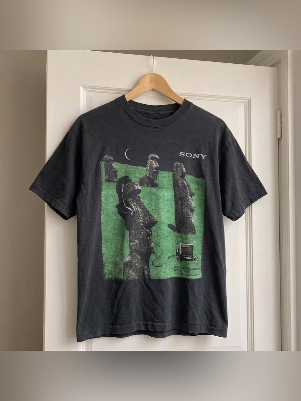 Sony Walkman Moai Easter Island Statue Black Tech Graphic T-Shirt